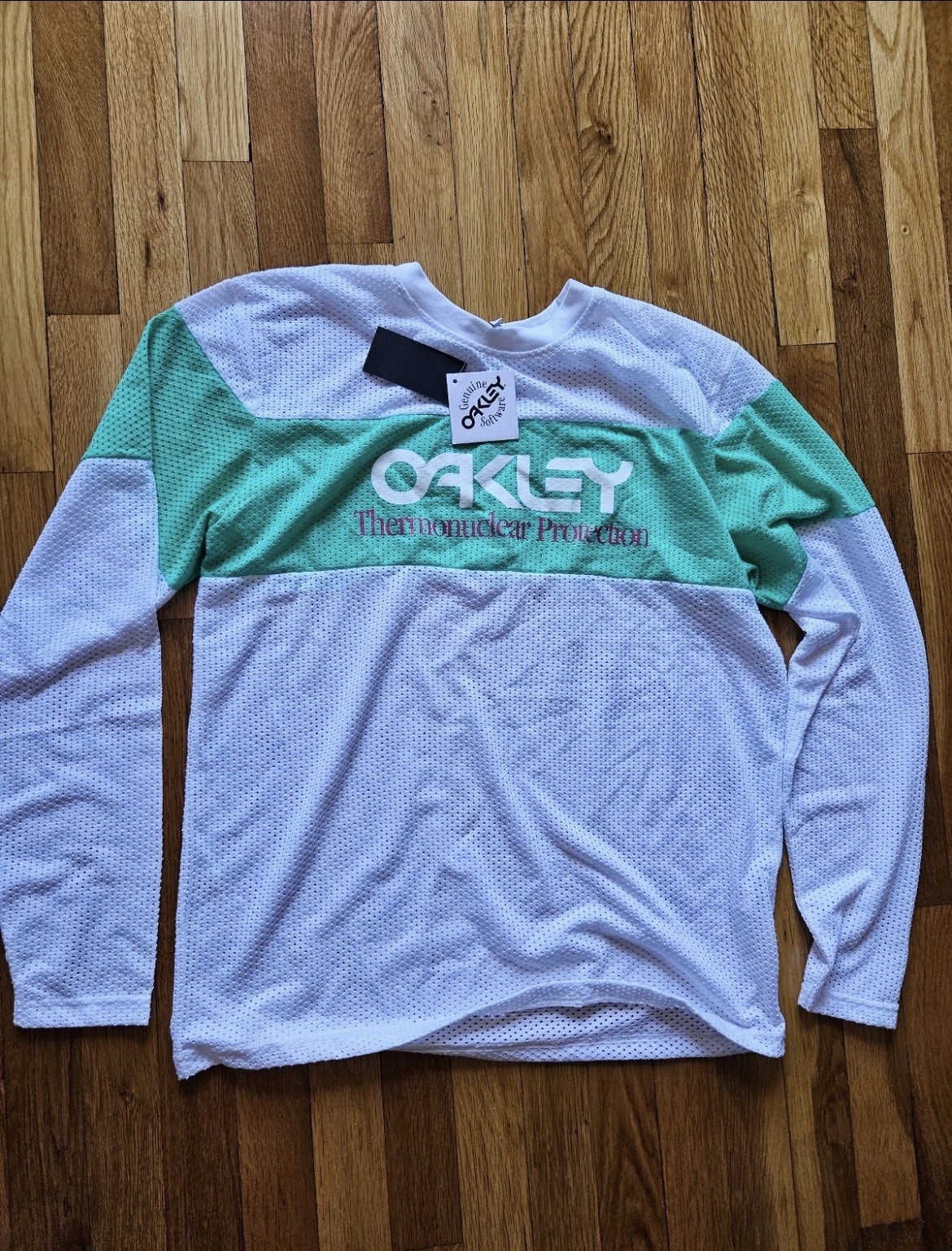 Vtg Oakley SoftwareThermonuclear Protection L/S Mesh Shirt Green White Men’s Med