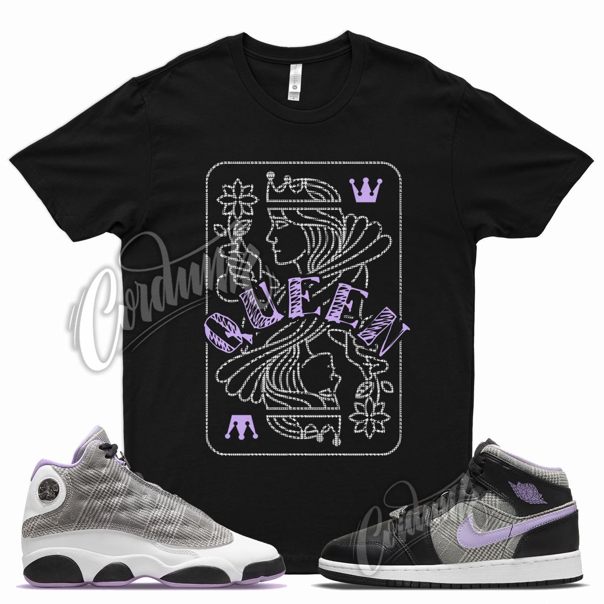 QUEEN T Shirt for J1 1 Mid SE GS Houndstooth Lilac Silver Plaid Violet 13 gallery