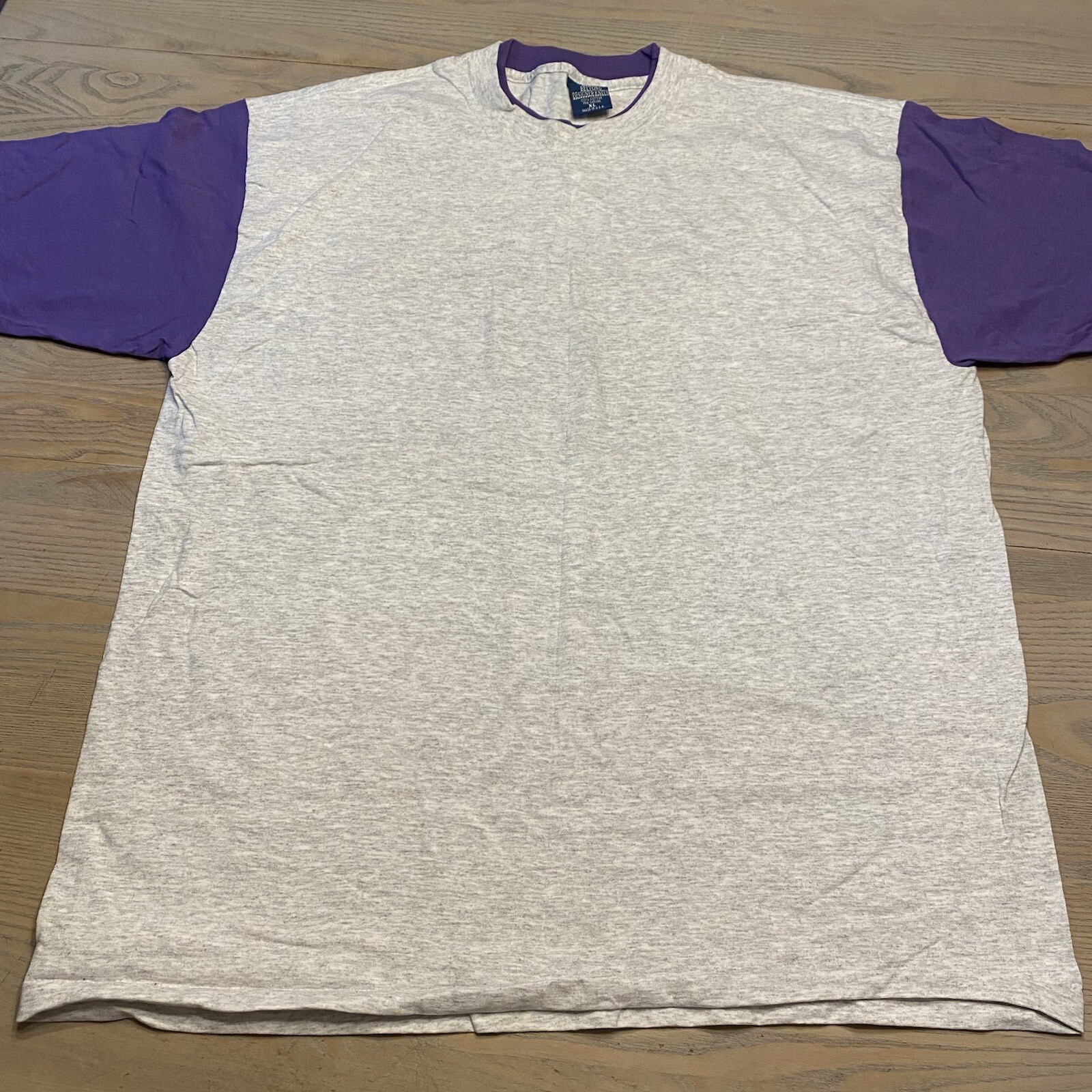 VTG Belton Designer Knits Gray Purple Contrast Sleeves Mens XL Single Stitch USA gallery
