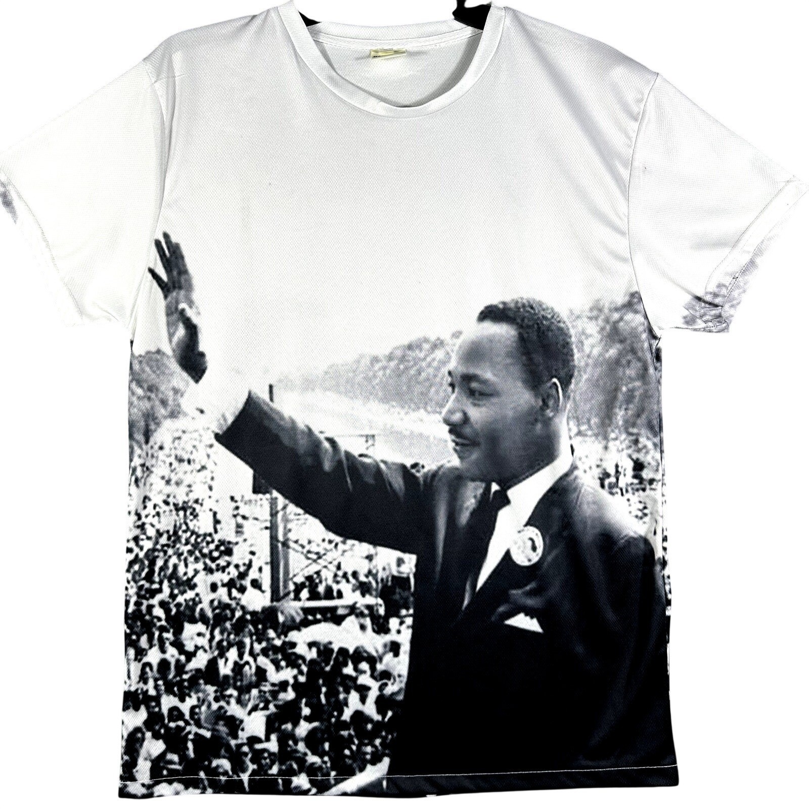 VTG Bay Club Martin Luther King Jr T-Shirt Mens L White MLK All Over Print Mesh gallery