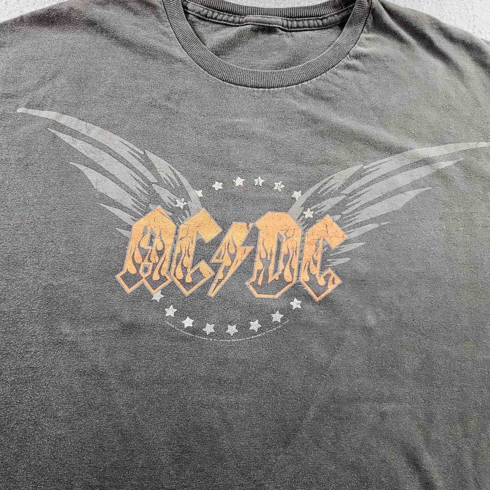AC/DC Shirt Mens XL Charcoal Gray Winged Logo Stars Rock Band T-Shirt Tee