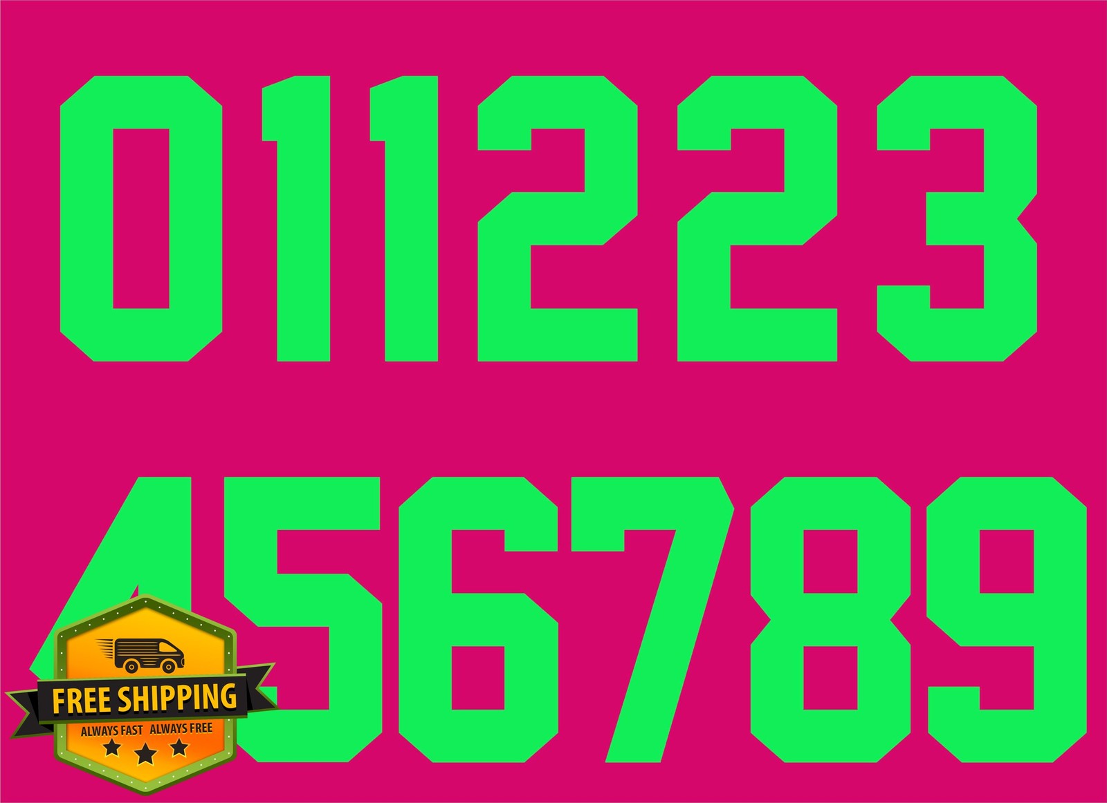 Fluorescent Green Iron On Numbers 0-9 6" Tall T-Shirt Jersey Kit gallery