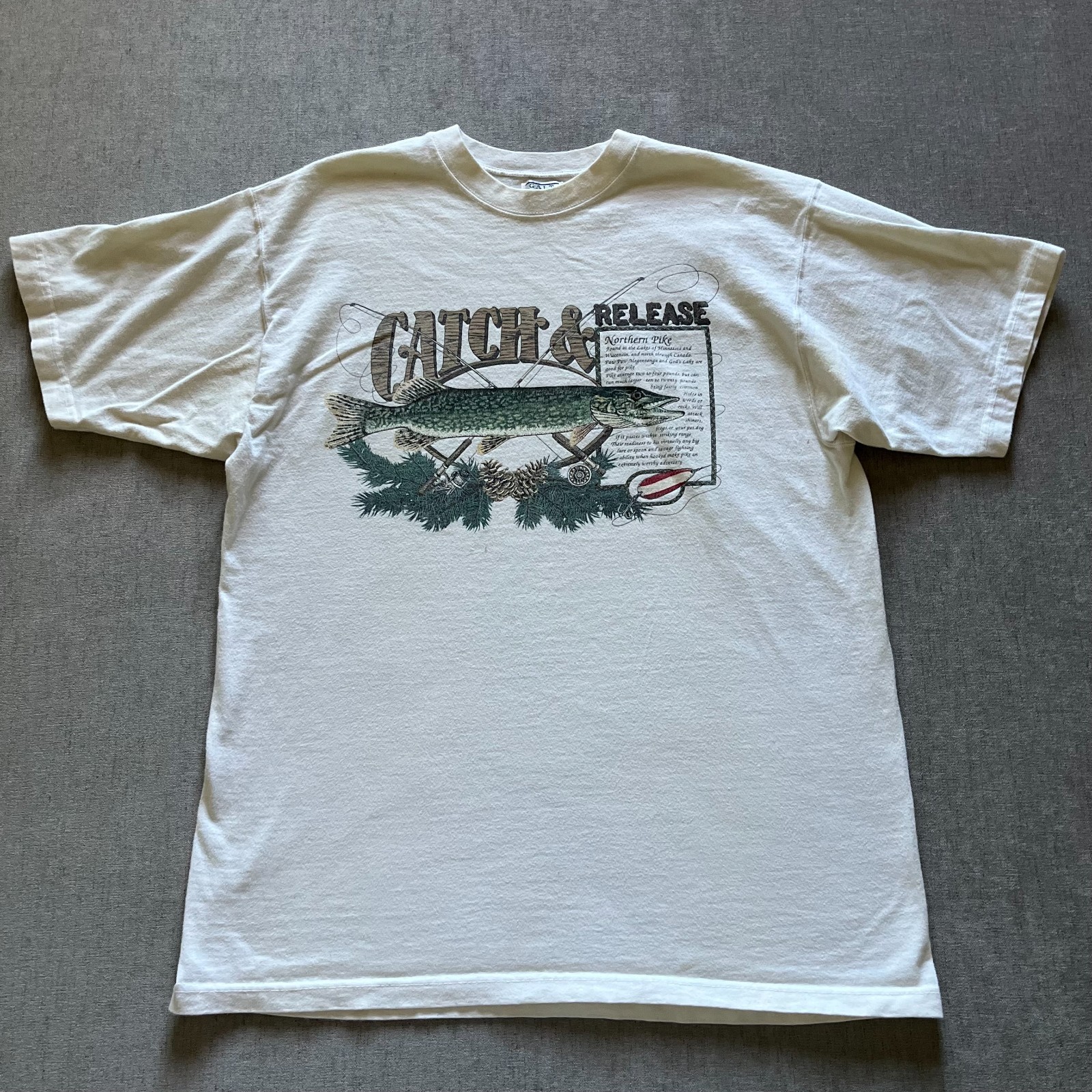 Vintage Galt Sand Catch & Release T Shirt Men L Beige Northern Pike Fishing
