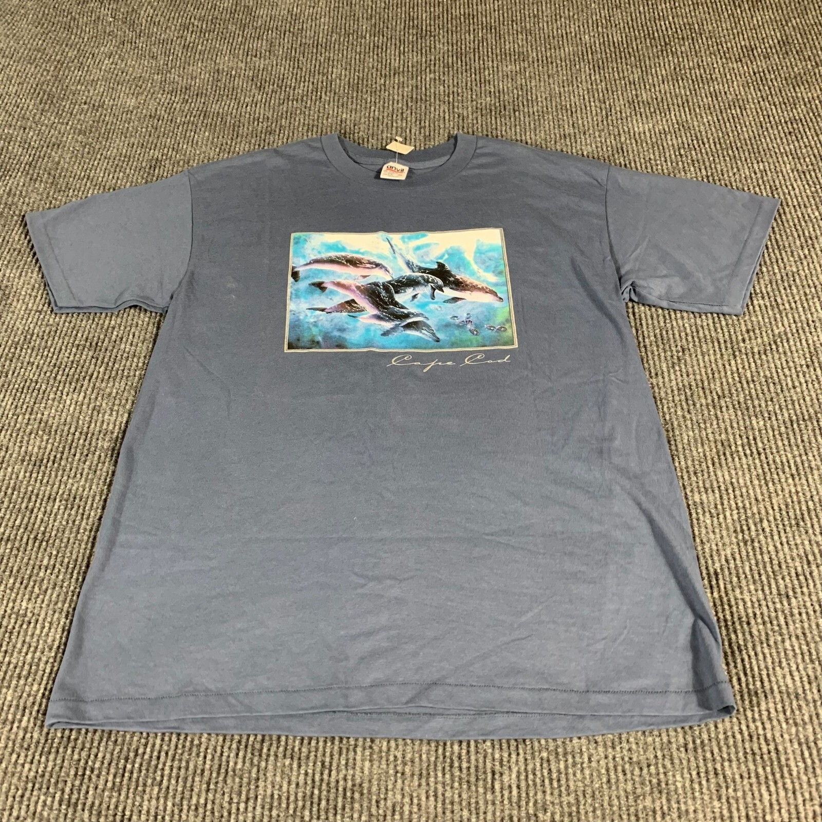 VTG Anvil T Shirt Mens Extra Large XL Blue Single Stitch Cape Cod Dolphins New