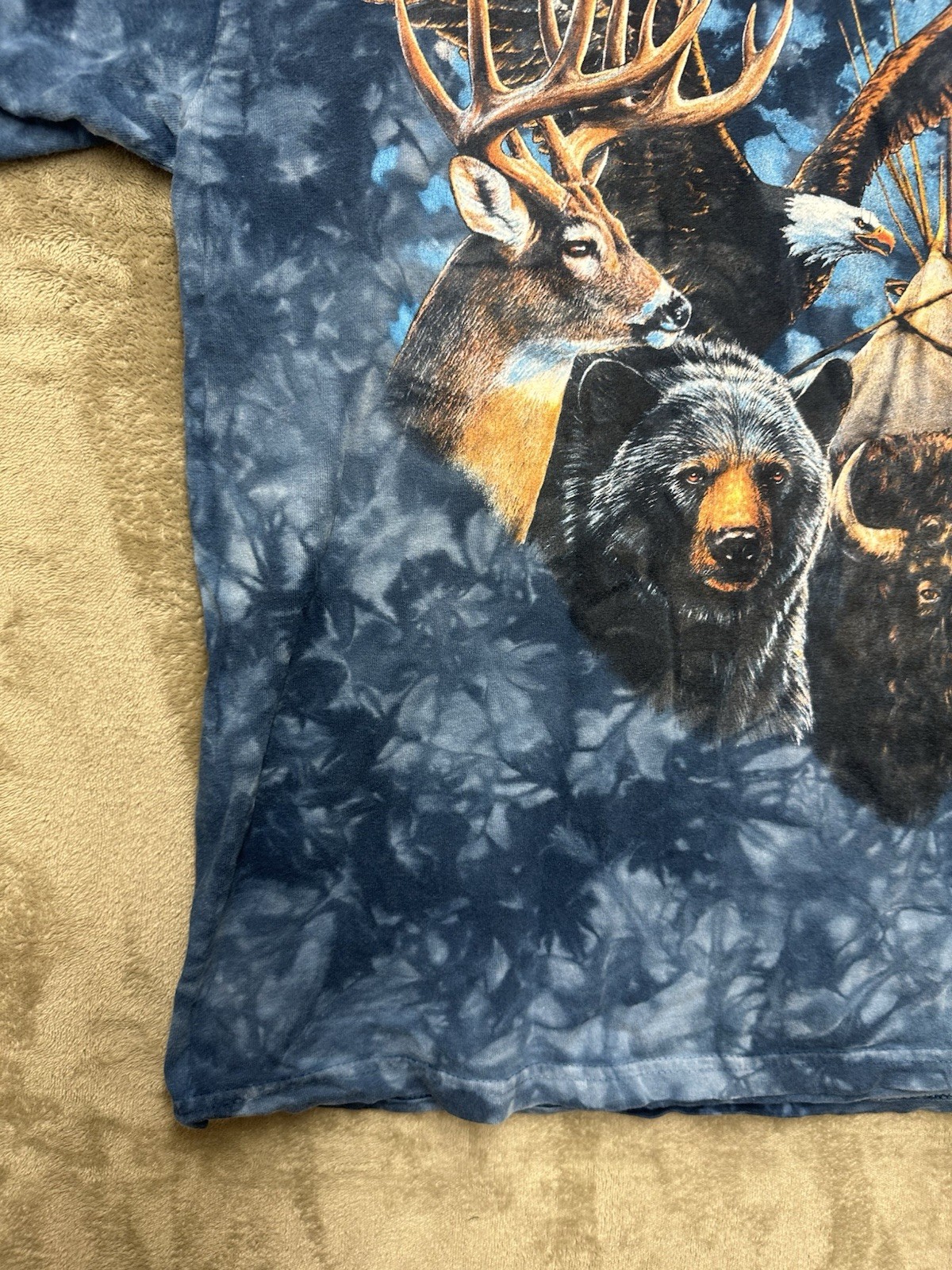VTG Gildan Medium Short Sleeve Shirt Blue Tie Dye Bear Nature Animals Y2K gallery