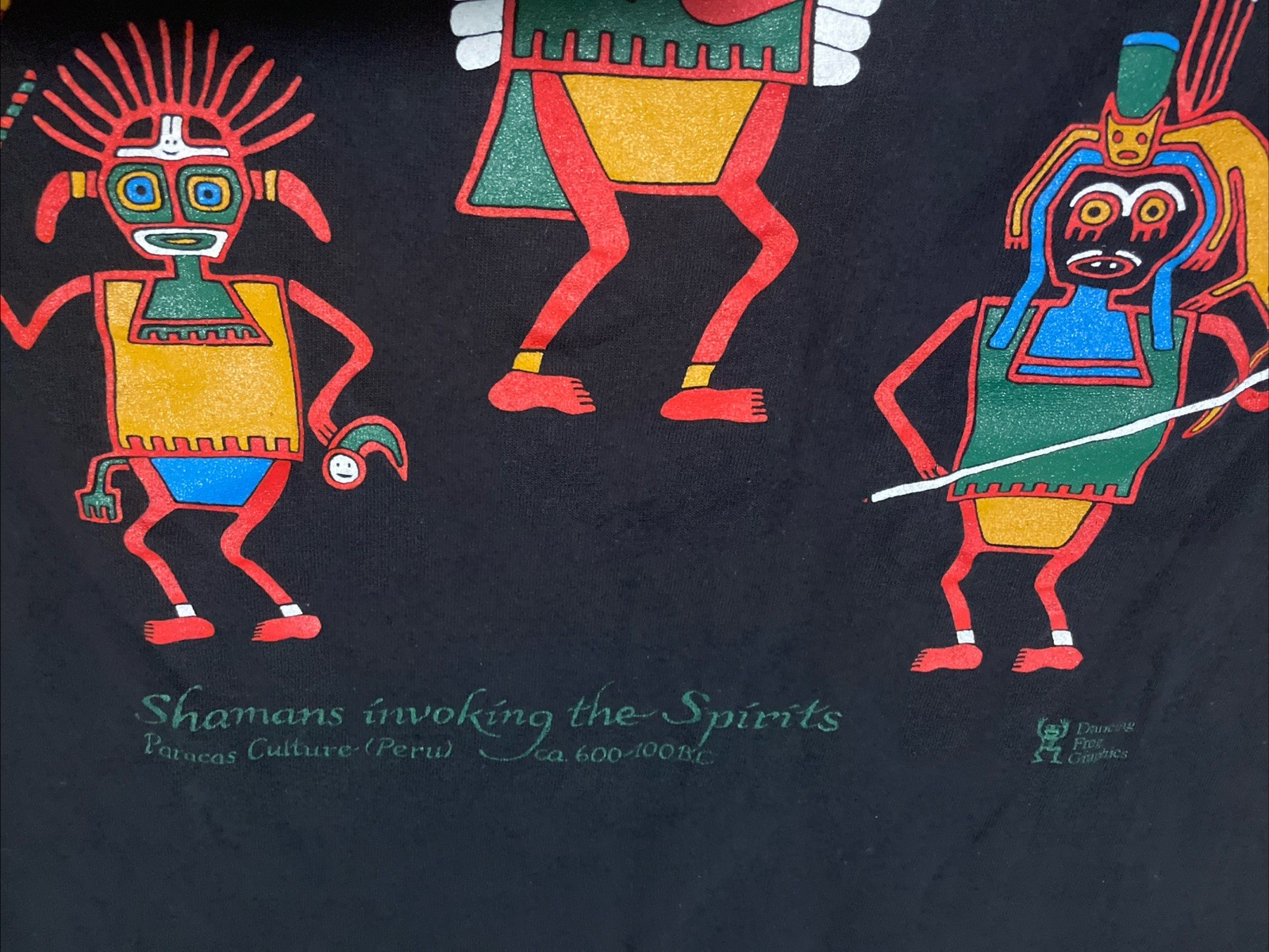 Vintage 90s Peru Shaman Shirt Size Large Indigenous Tribe Cultural Tee Black gallery