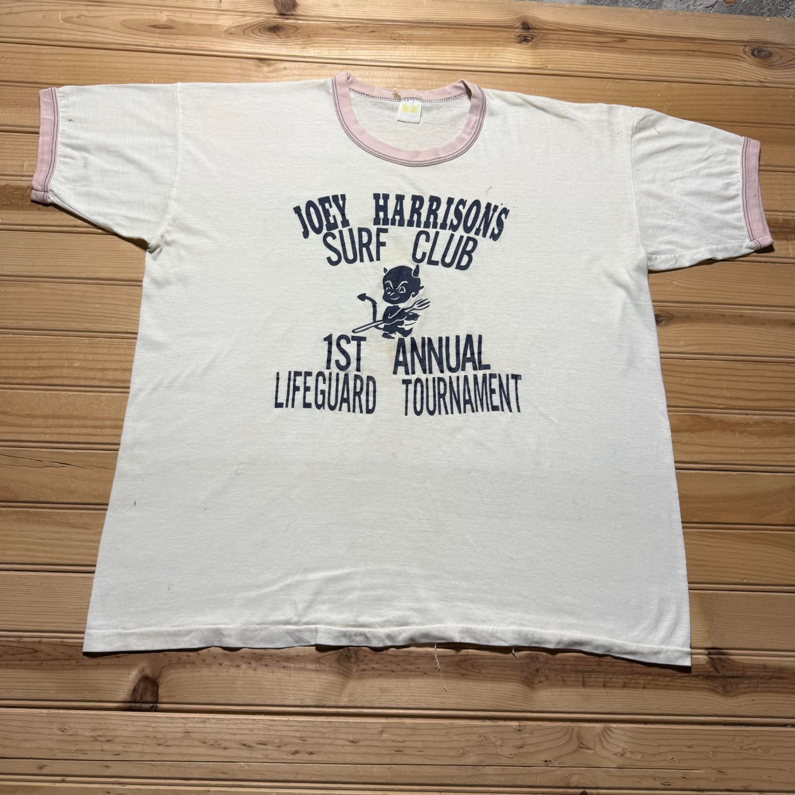 Vintage 70s Joey Harrison’s Surf Club 1st Annual Tournament Ringer T-Shirt – XL