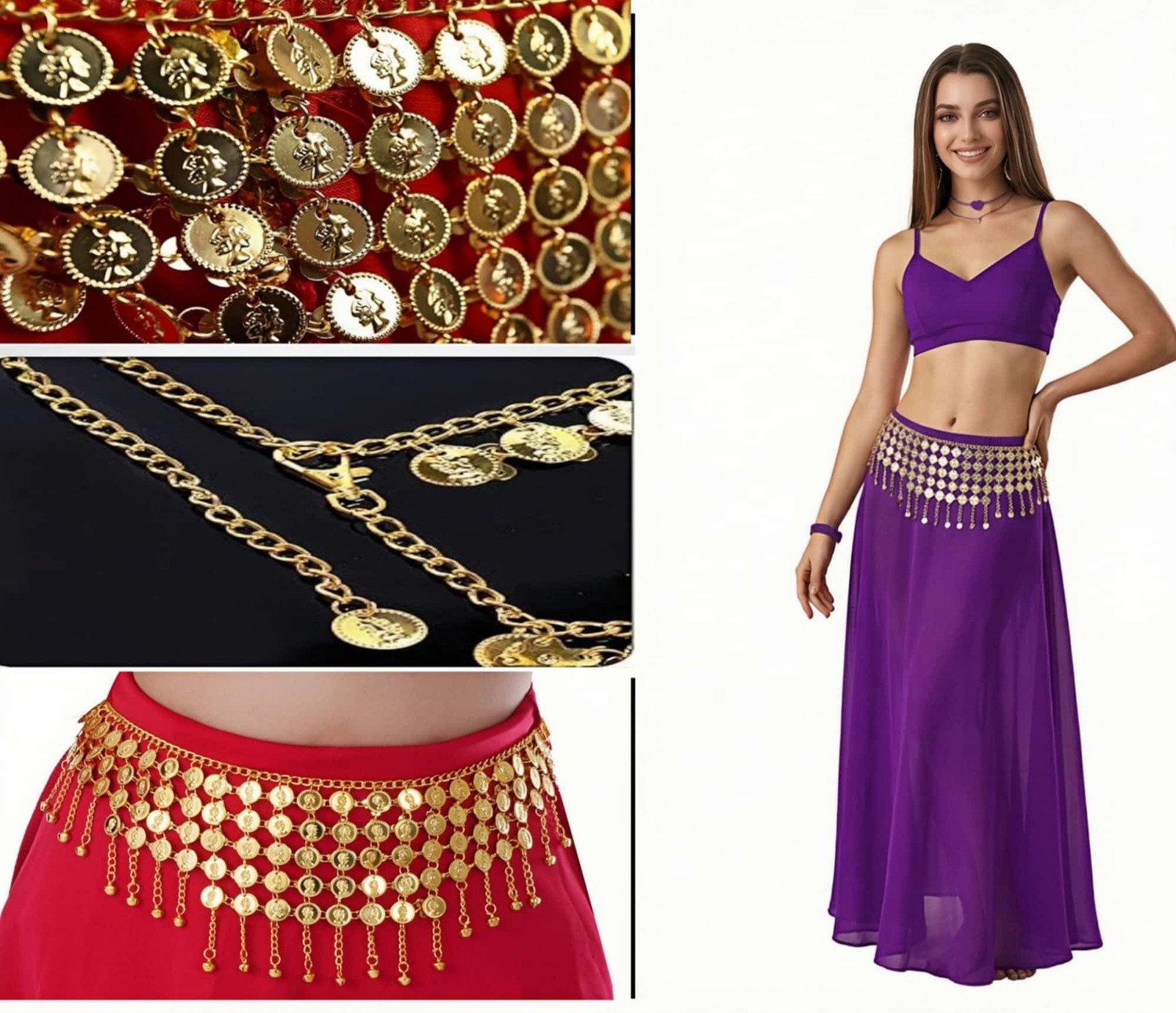 Coins Belly Dance Hip Scarf Belt - Adjustable Waist Chain Skirts Wrap, Gold C... gallery