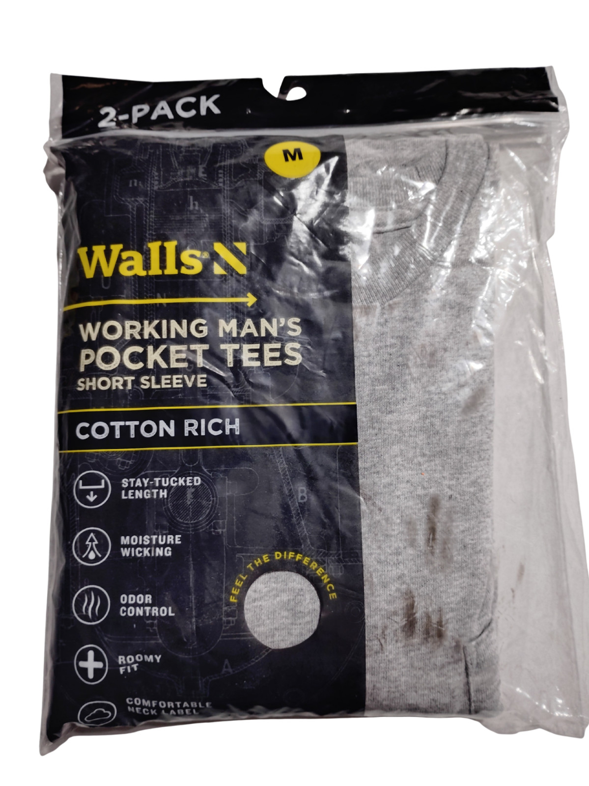 Walls Short Sleeve Working Man’s Pocket Tees Gray 2 Pack Men’s Size M NEW