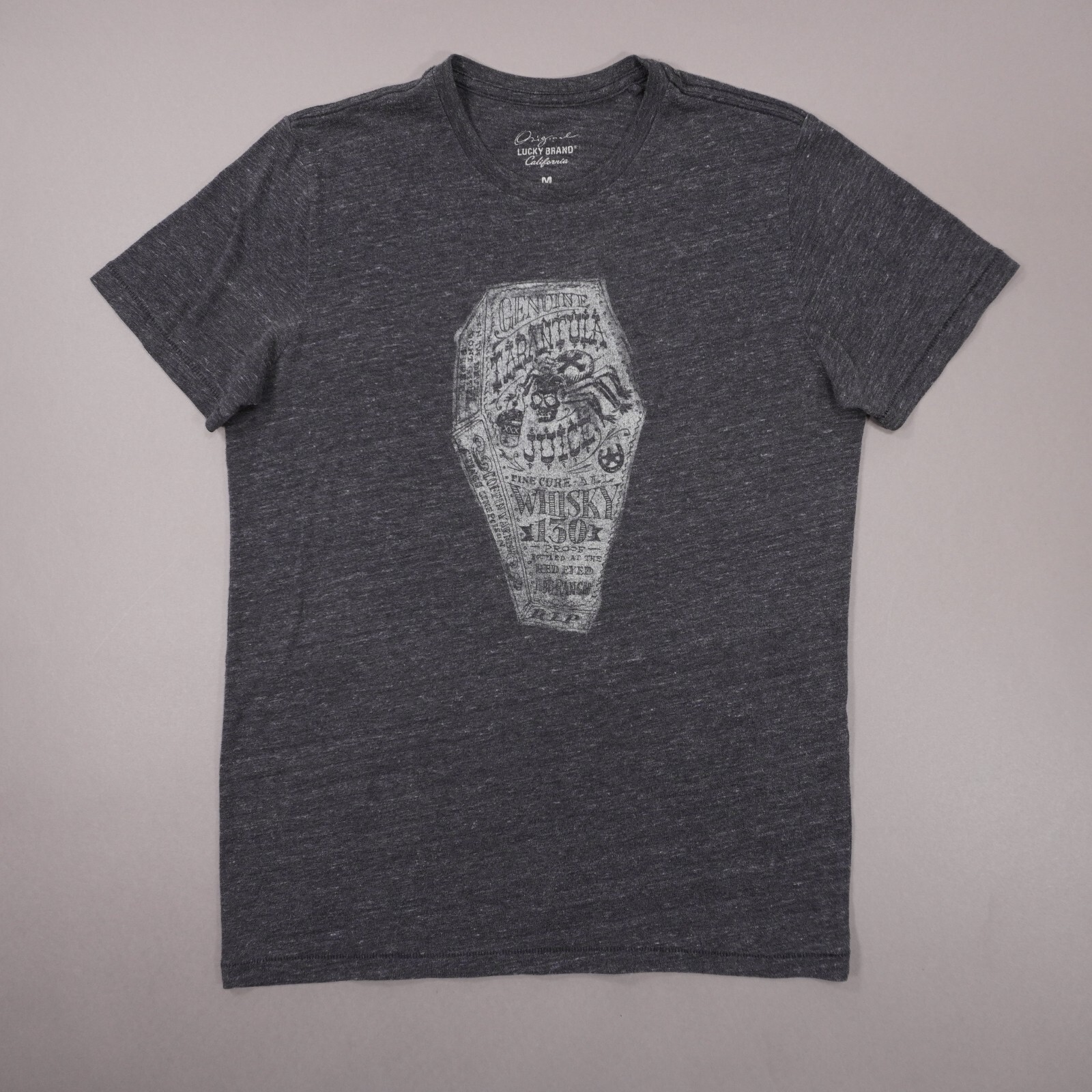 Lucky Brand Tarantula Juice 130 Proof Whisky Mens Medium Charcoal Gray T Shirt