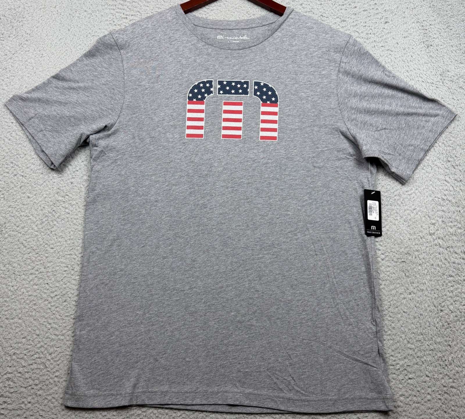 Travis Mathew Graphic T Shirt Mens Large Gray Star Stripes Pima Cotton Logo Flag gallery