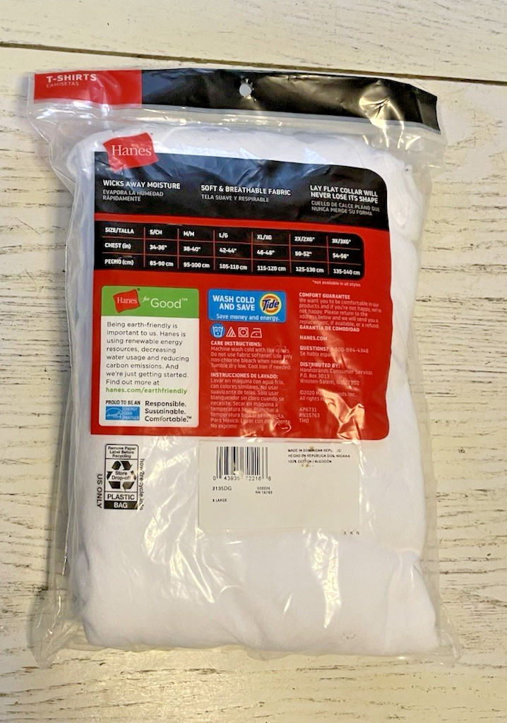 Hanes XL T-Shirts White Sealed Men 3 Tagless Soft Breathable gallery