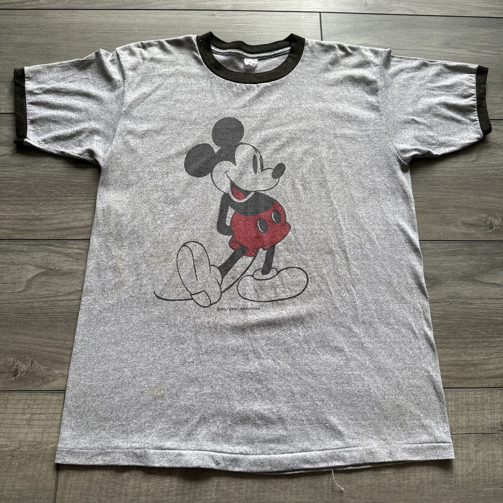 Vintage 1965 Tropix Togs Mickey Mouse Ringer T Shirt Large Disney Stains Fading