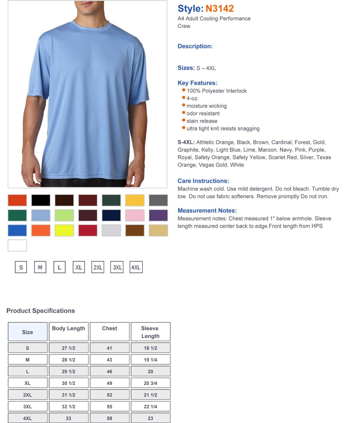 Men's Short-Sleeve Cooling Performance Crew N3142 Black XL gallery
