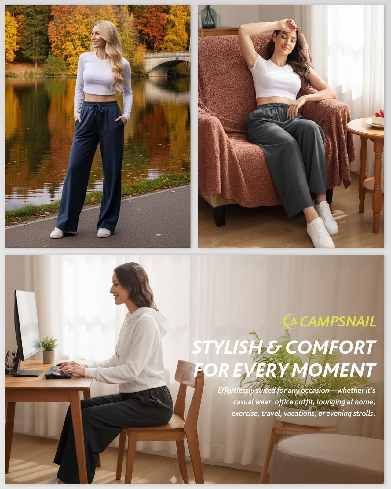 CAMPSNAIL Wide Leg Pants Women 25"/29" Casual Summer Capri Sweatpants Lightw... gallery