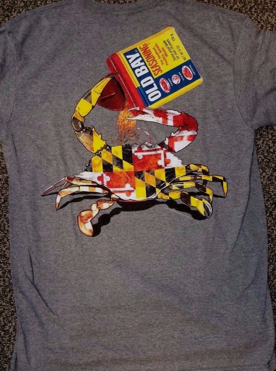 New MARYLAND OLD BAY CRAB T SHIRT CRAB DRINKING OLD BAY OPEN CAN