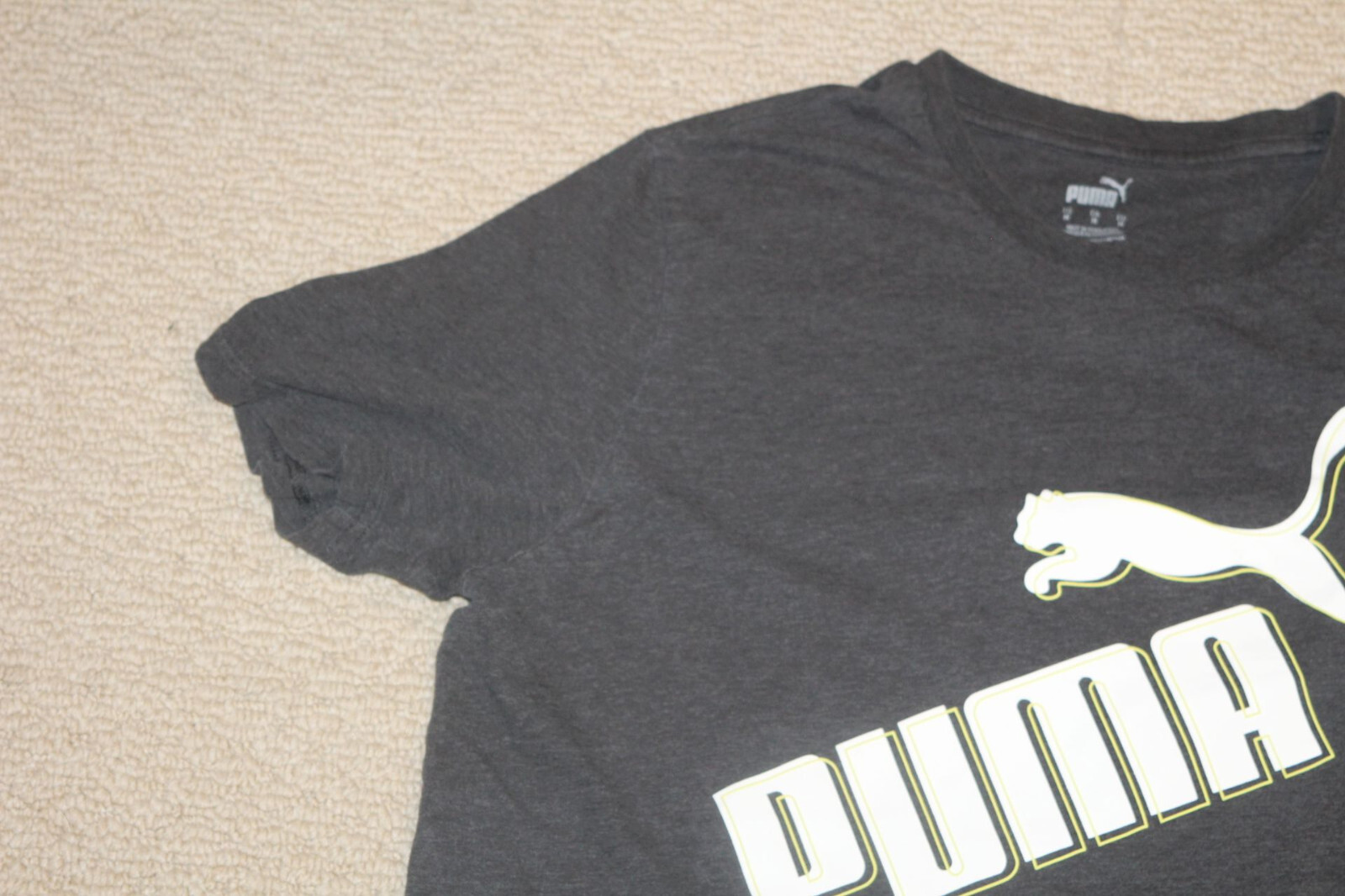 Puma Athletics Men's White Embossed Logo w/ Yellow Outline Dark Gray T-Shirt gallery