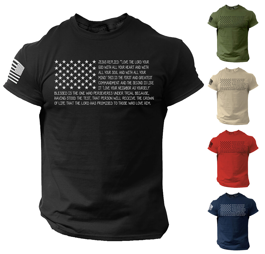 Bible T Shirt Men's USA Flag American Christian Bible Verse Gift Shirt gallery