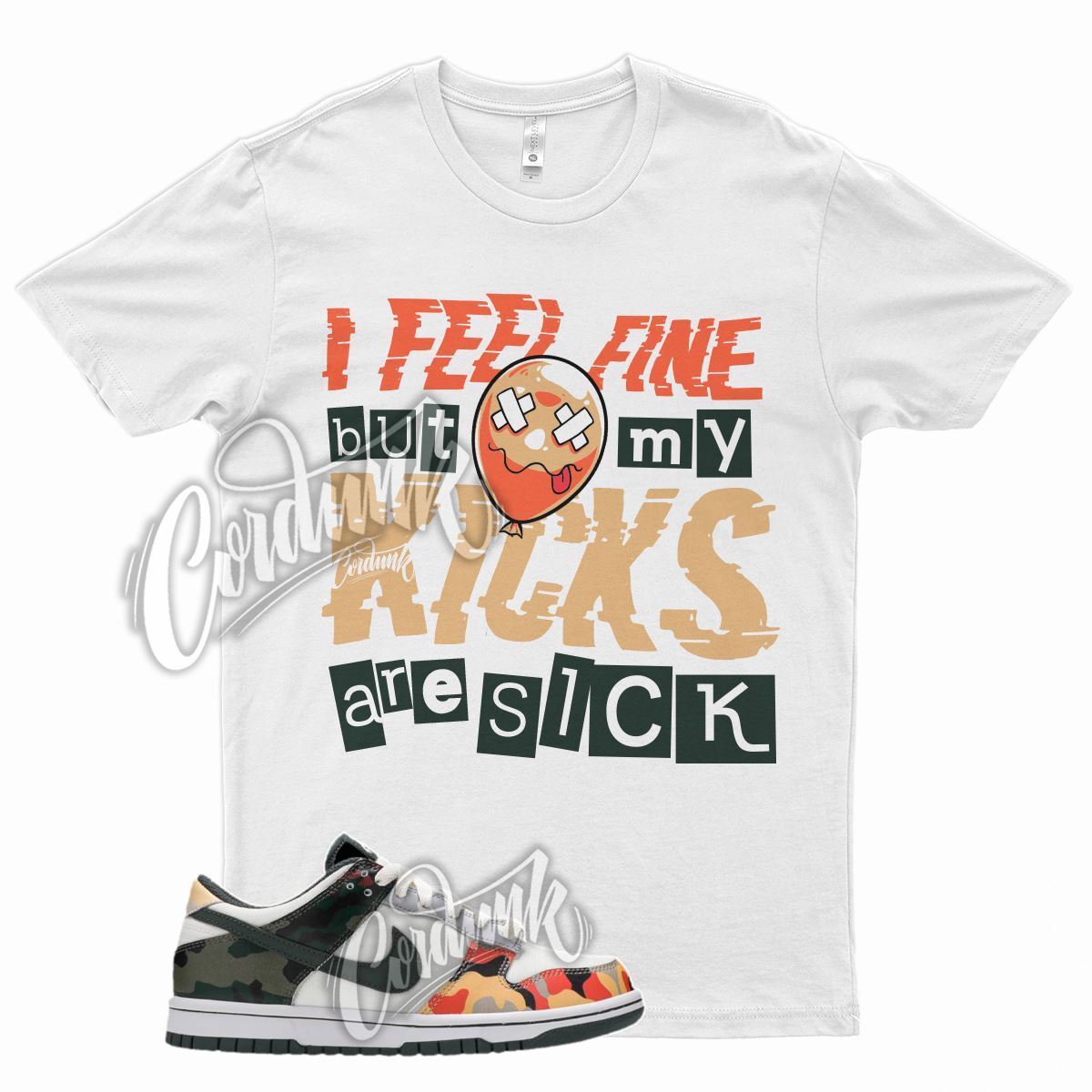 WHT SICK V2 T Shirt for N Dunk Low Sail Multi Camo Vintage Green Total Orange