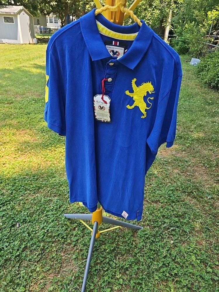 Cactus Shirt Mens XXL Blue & Yellow Authentic Handcrafted Logo Embroidered Polo