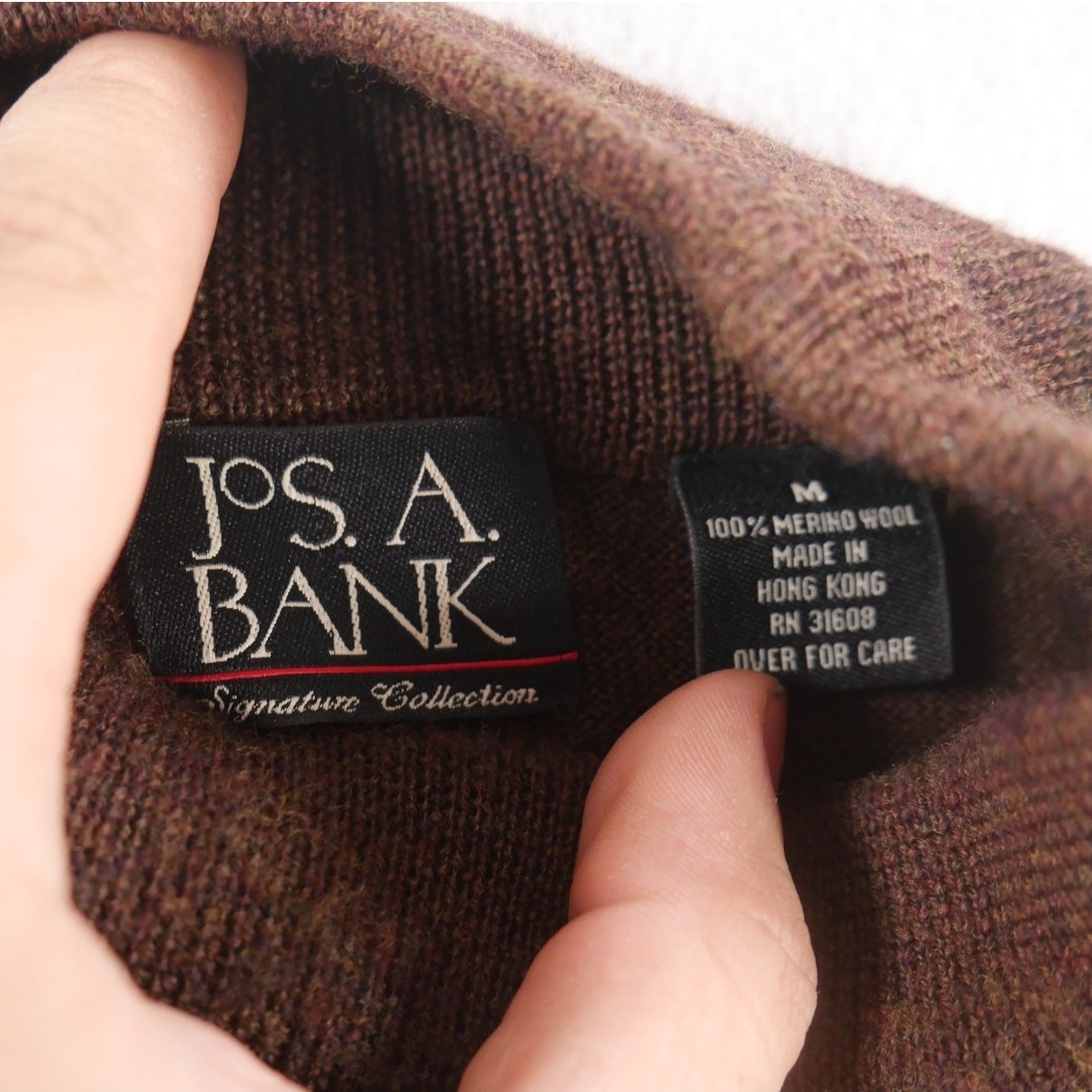 Jos A Bank Signature Collection Brown Sweater 100% Merino Wool Mock Neck Medium gallery