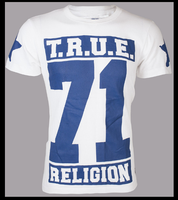 $105 TRUE RELIGION White Blue 71 STARS Short Sleeve Graphic Heavyweight T-shirt gallery