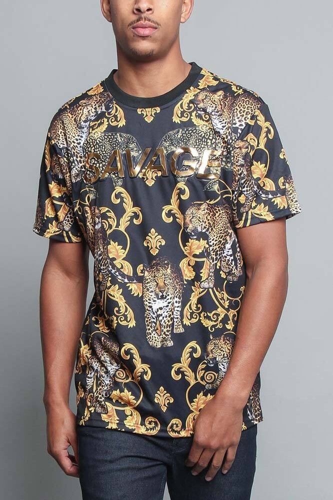 Victorious Men’s Casual Luxurious Royal Savage Leopard T-Shirt TS7232