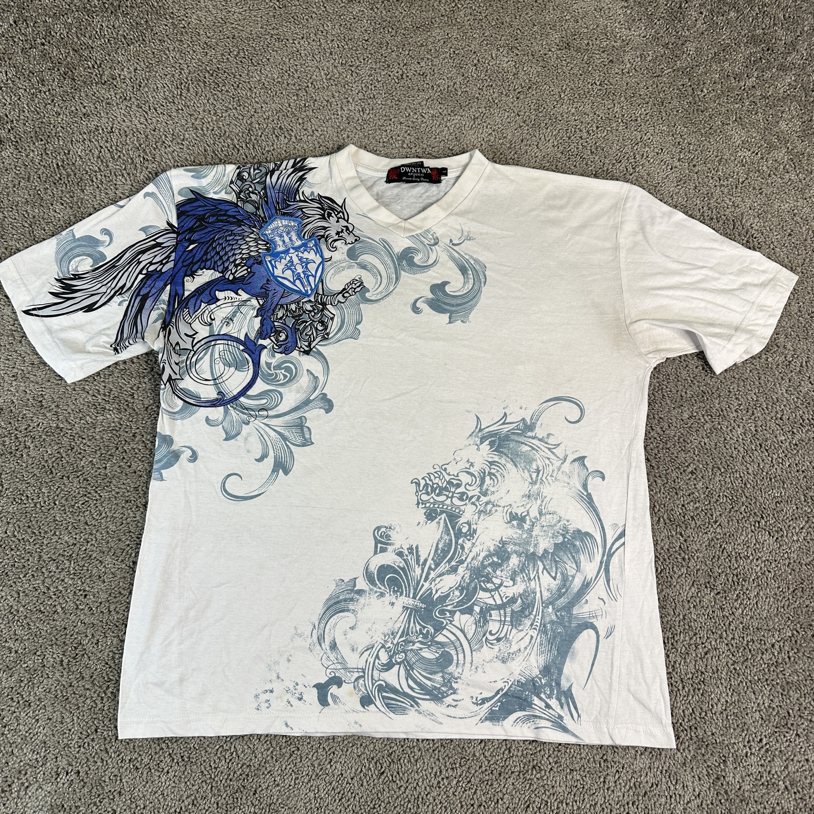 DWNTWN Express Shirt Mens Large White Blue Graphic Ascendance Luster Tattoo Tee gallery