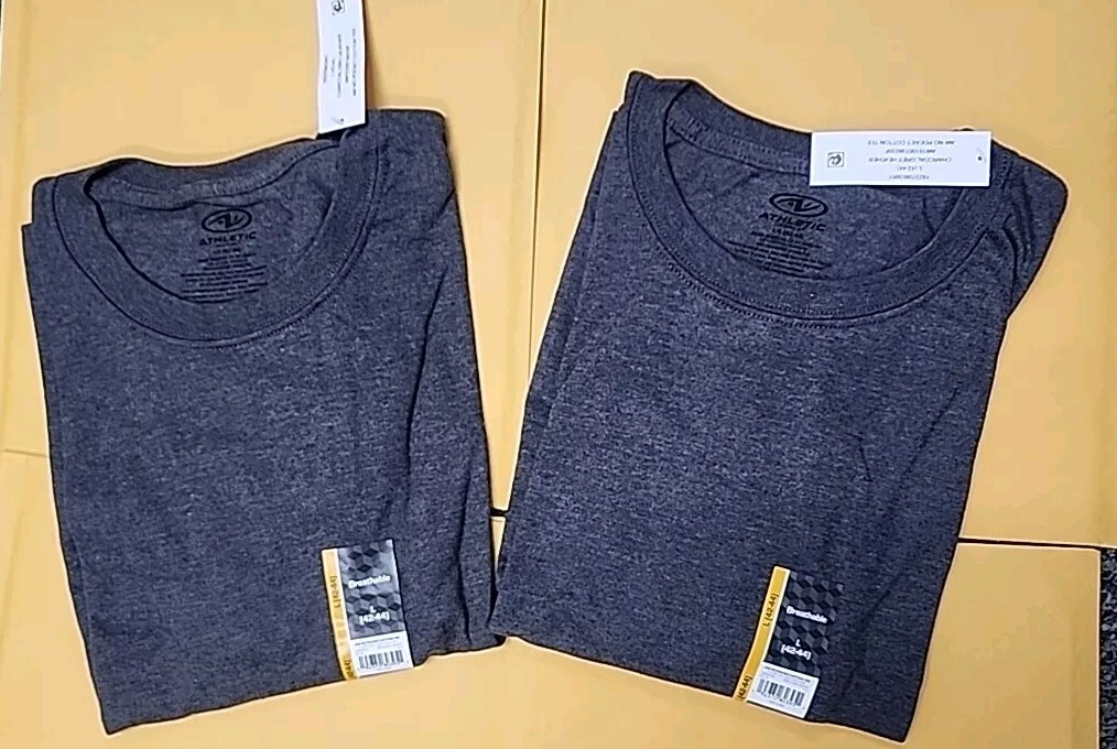 Athletic Works Men’s Grey Heather Color Cotton Tee Large size, pack of 2