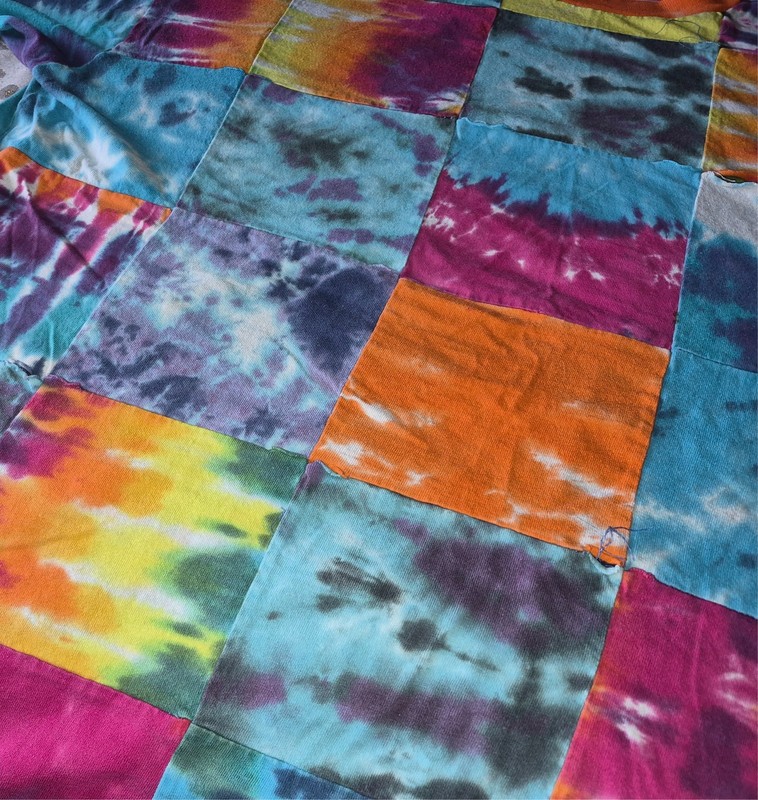 Eye Dye Vintage Patchwork Tie Dyed T-Shirt XL One Size Rainbow Checkerboard Boho gallery