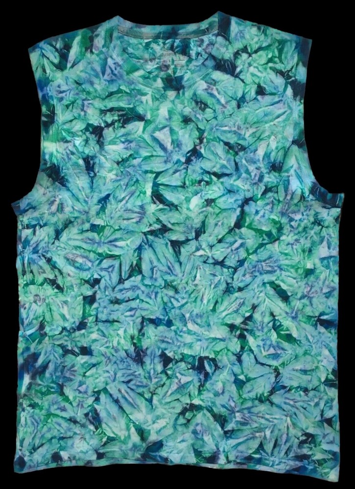 *New* 2XL – Sm Handmade Tie Dye, Men’s Emerald Sea Cruncht Crinkle Sleeveless