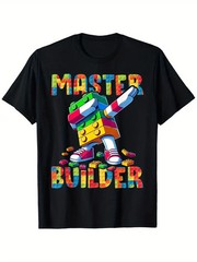 Master Builder Fun Geometric Block Design Boys Girls T-Shirt – Colorful Building