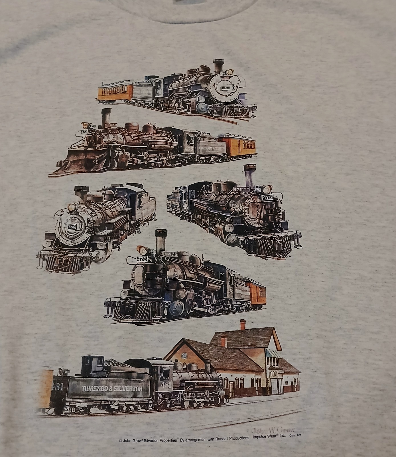 VTG Train Locomotive Graphic T Shirt XL Railroad Railway Art Tee John W. Grow gallery