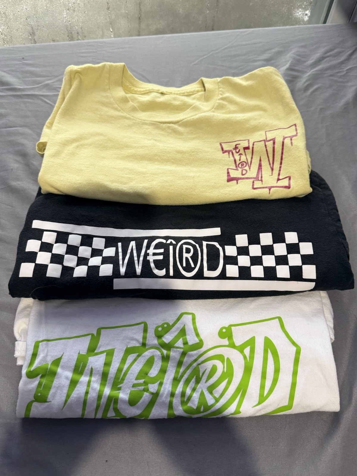 3x Weird Brand Graphic T-Shirt Lot Yellow Black White Streetwear Adult Unisex S gallery