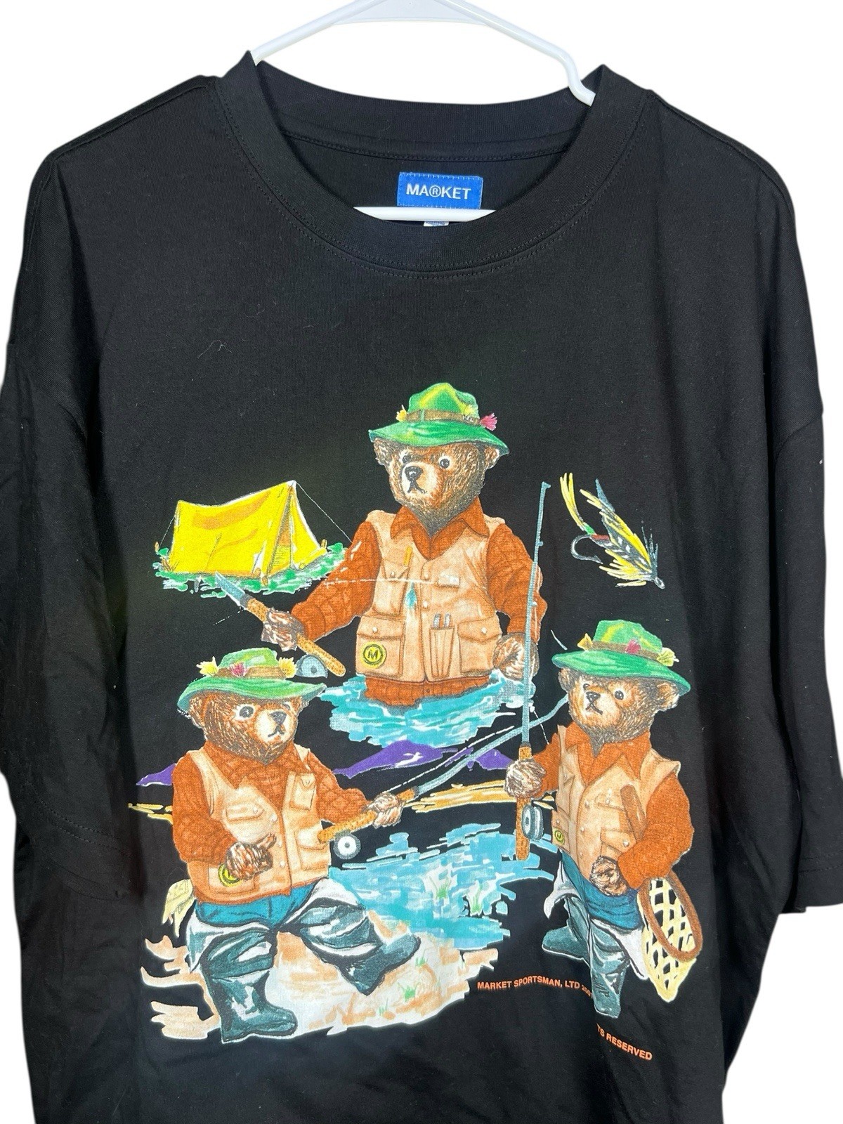 Vintage Y2K Market Sportsman Fishing Bears Graphic T-Shirt XL Black Outdoors gallery