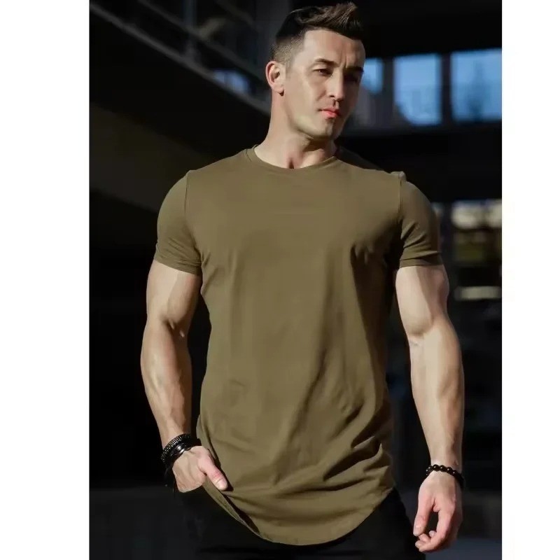 Men Muscle Fitness T-Shirt Summer Cotton Gym Workout Short Sleeve Top gallery