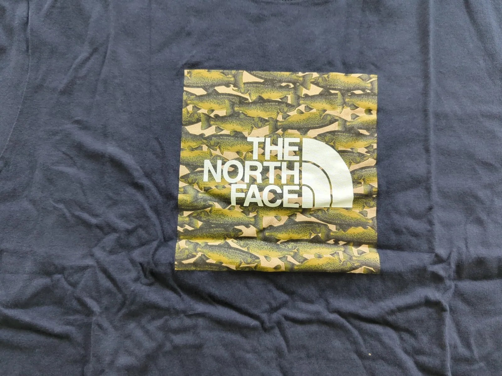 THE NORTH FACE Mens Boxed in Graphic Aviator Navy T Shirt Fish Sz L NF0A475ARG1 gallery