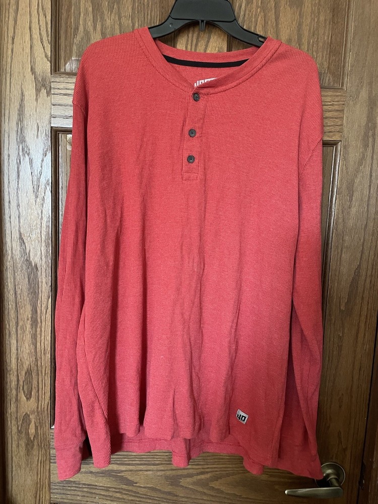 Duluth Trading 40 Grit Thermal Henley Shirt Mens XL Red Long Sleeve