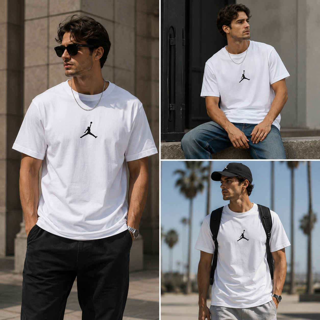 Air Jordan Men's Casual Tee, L-4XL, Black/White/Beige, Basketball Logo gallery