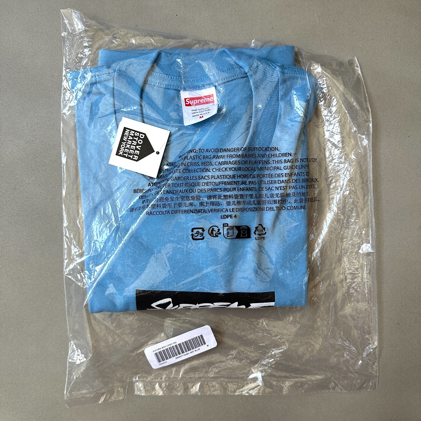 NWT Supreme SS24 Futura Box Logo Crewneck T-Shirt Brt Blue Tee Men’s M AUTHENTIC