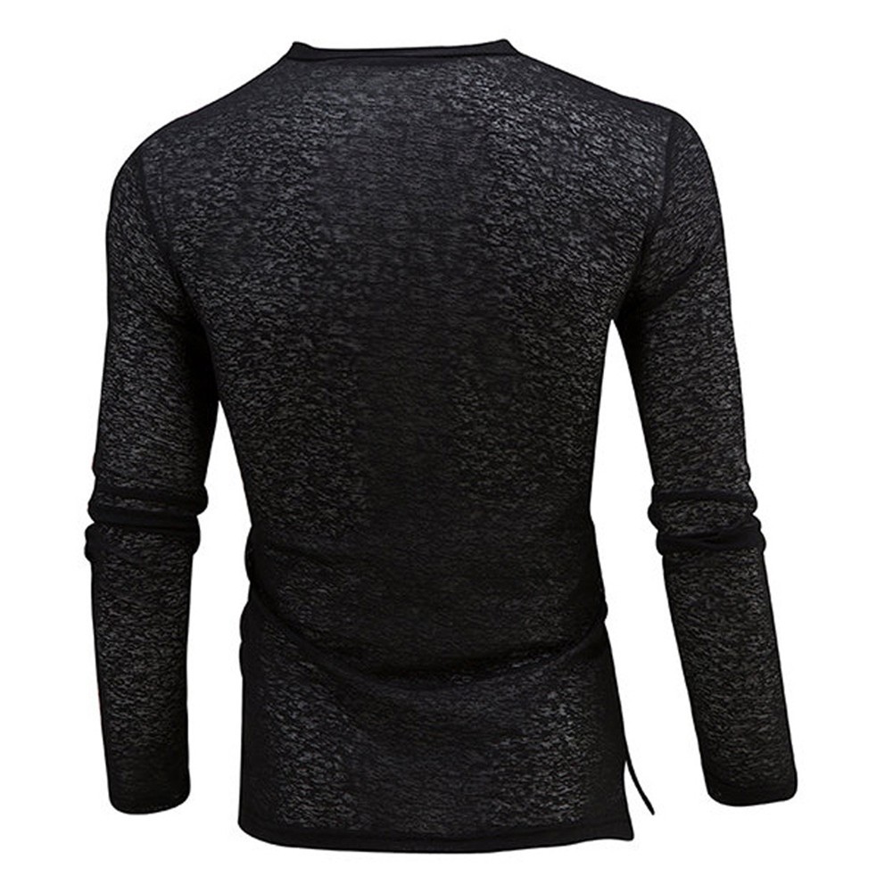 Mens Solid Long Sleeve T shirt with Deep V Neck and Button Front Blouse gallery