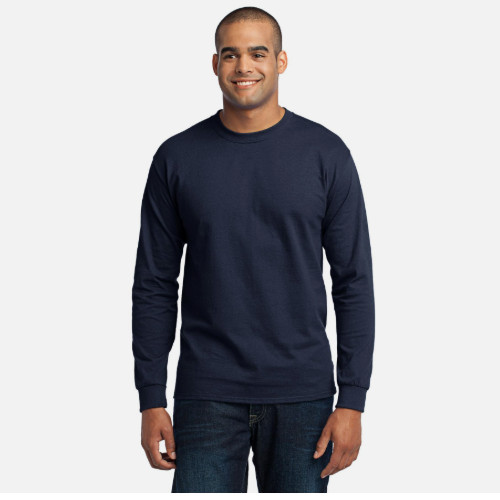 NWOT Lands End Mens XXL Long-Sleeve Navy Crewneck T-Shirt Nylon spandex