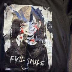 ROMWE Men’s M Black Graphic Print “EVIL SMILE” Crew Neck Short Sleeve T-Shirt