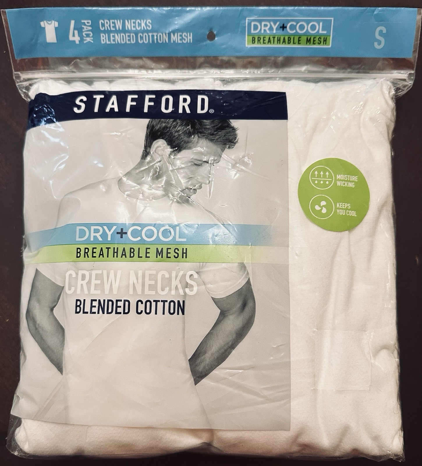 Stafford Dry Cool Breathable Mesh White Crew Neck Blended Cotton 4 Pack - NEW Sm gallery