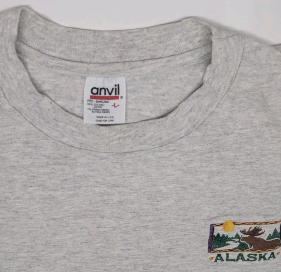 Vintage Anvil Alaska Crest T-Shirt Mens Large Gray Single Stit Moose Embroidery gallery