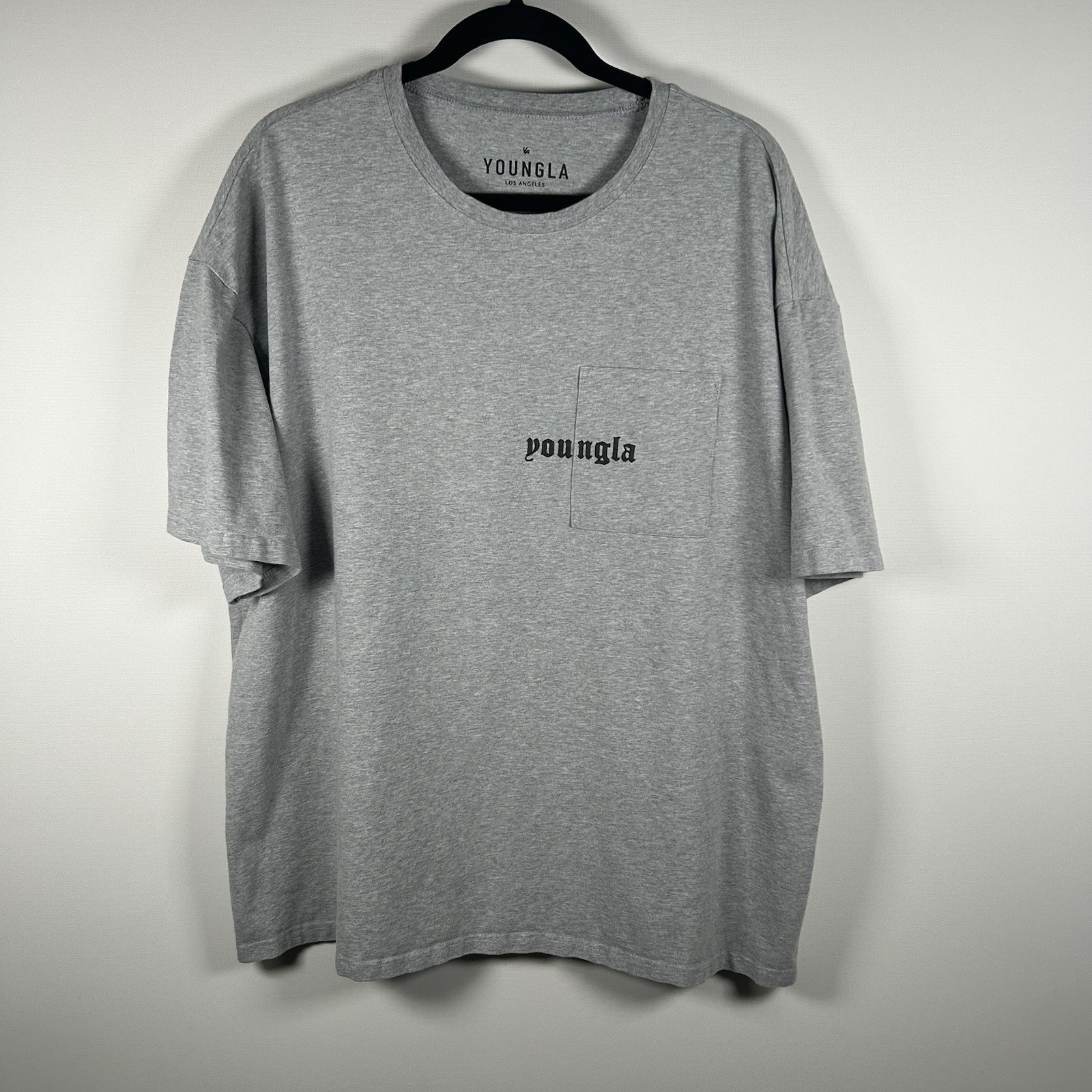 YoungLA Shirt Mens XL Gray Minimal Logo Graphic Tee Pocket Streetwear Casual gallery