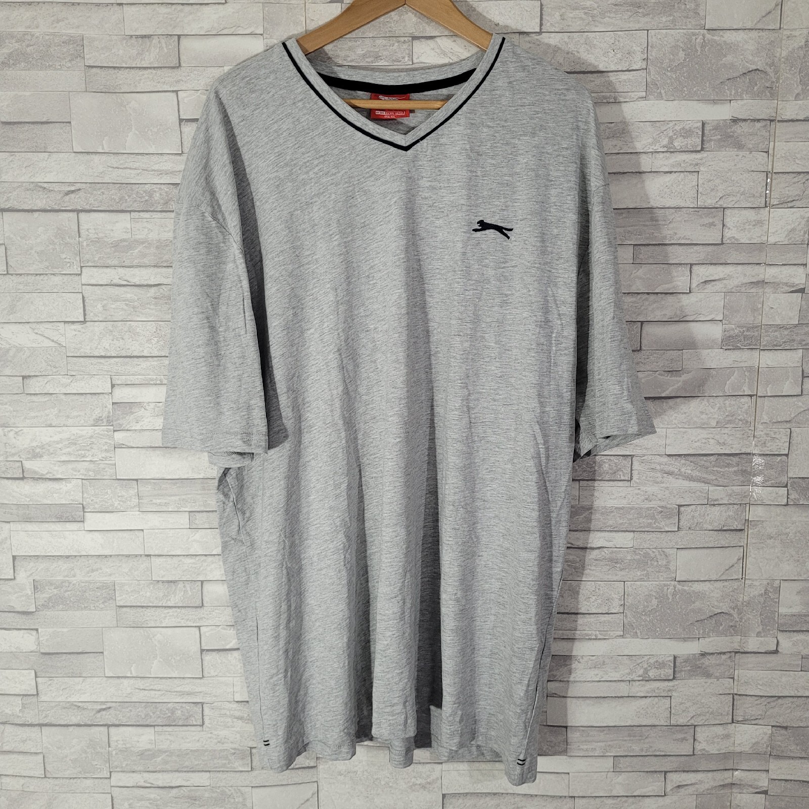 Mens SLAZENGER T Shirt Top Grey 3XL Marl Cotton Jersey V Neck XXXL gallery