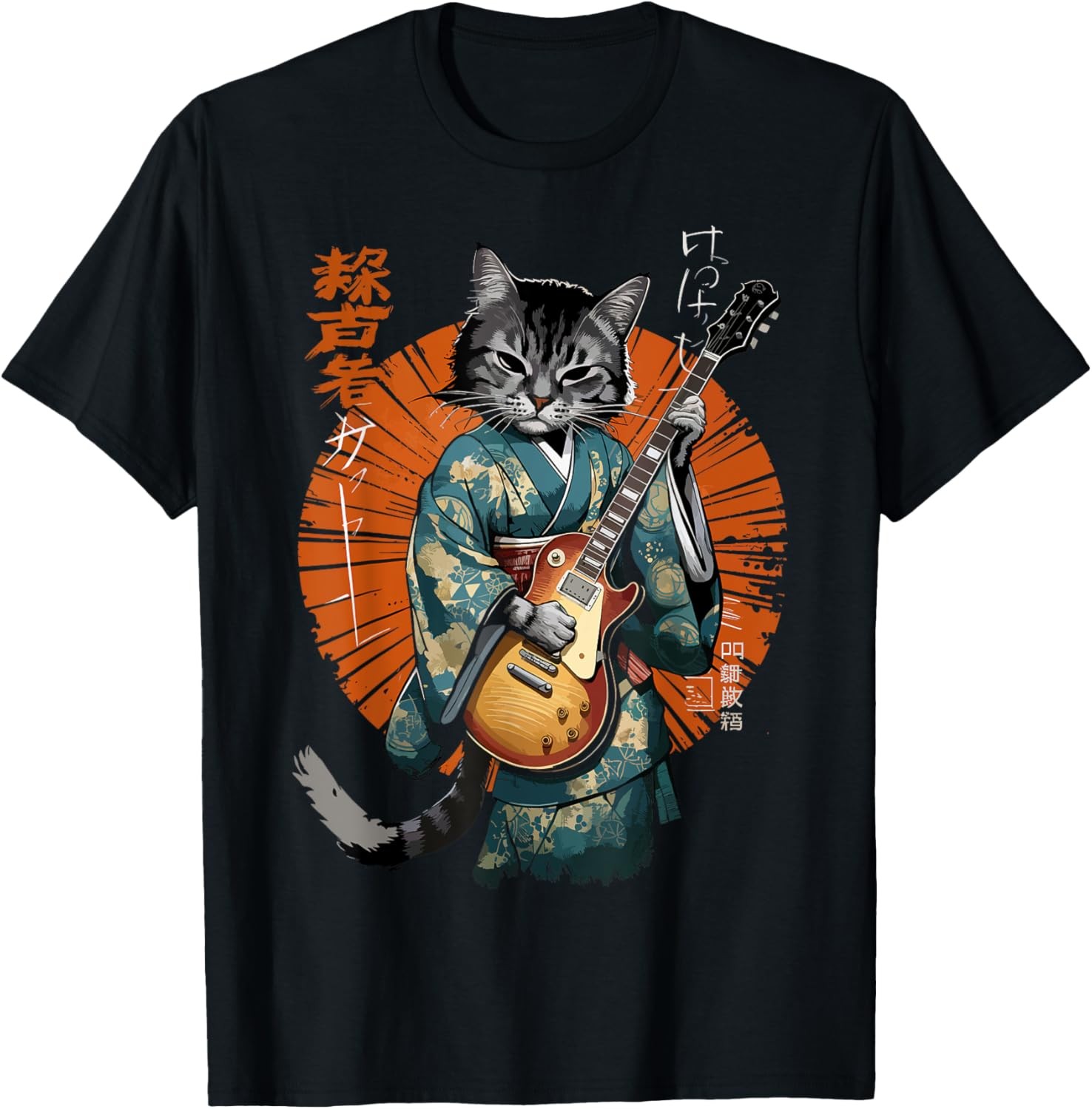 Cat Playing Guitar Anime Funny Graphic Tees for Men Women T-Shirt