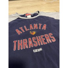 Atlanta Thrashers CCM Hockey Raglan Long Sleeve Shirt Mens 2XL Navy Gray VG