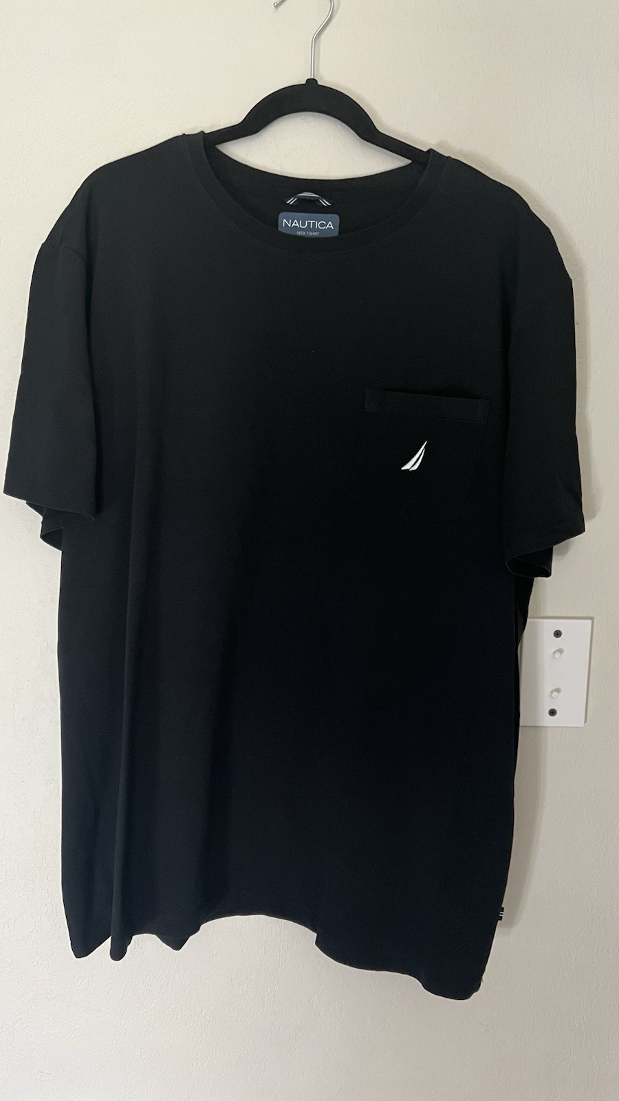Nautica Deck T-Shirt Mens XXL Black Active Stretch Pocket Crewneck Cotton Tee gallery